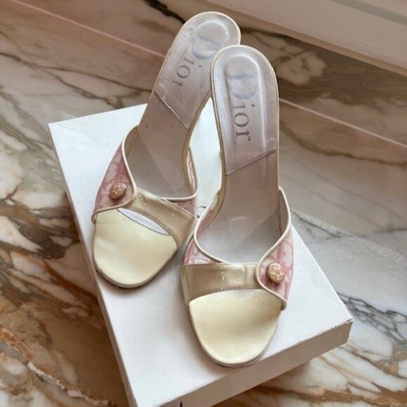 Authentic Dior Vintage White Denim Logo Monogram Heel - Sz 10 - Picture 4 of 4